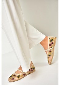 Resim Fox Shoes U267853215 Bej File Çiçek Motifli Kadın Babet Bej-file Bej 