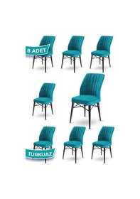 Resim Canisa Flex Serisi, Üst Kalite Mutfak Sandalyesi, 8 Adet Turkuaz Sandalye, Gürgen Siyah Ahşap Ayak Sandalye Turkuaz Ayaklar Siyah 