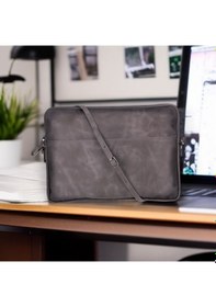 Resim Leeds 16 İnç Apple Uyumlu MacBook Ve Pc , Hakiki Deri, El Yapımı Kılıf, Gölgeli Gri Gri 
