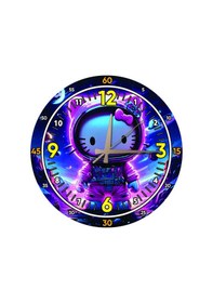 Resim Hello Kitty Astronot Duvar Saati Çocuk Odası Dekoratif Sessiz Mekanizma 40 Cm Mor 