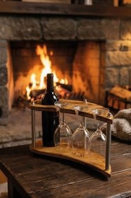 Resim Doğal Ahşap Şaraplık Kadehlik Standı 3'lü Dekoratif Mutfak Bar İçki Şişelik Sunum Rafı Hediyelik 