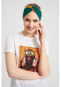 Resim Butik Tasarım Kadın Bandana Saç Bandı, Ekstra Yumuşak, Esnek, Doğal, Pamuklu Penye - Tek Ebat / Zümrüt Yeşili Hardal Zümrüt Yeşili Hardal 