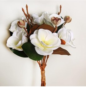 Resim Yapay Çiçek Lüx Manolya Gerçek Islak Dokulu Magnolia Gelin Çiçeği 48cm Beyaz 
