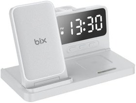 Resim Bix BXMW4 Alarmlı Saat Özellikli 15W Akıllı Telefon TWS Kulaklık Akıllı Saat için Çok Fonksiyonlu Kablosuz Şarj Standı iPhone AirPods için Wireless Şarj Kaynağı (Beyaz) 