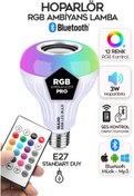 Resim Rollovie Bluetooth Music Bulb Akıllı Hoparlör Led Işıklı Uzaktan Kumandalı Müzikli Ampul 7 Renk Işıklı 