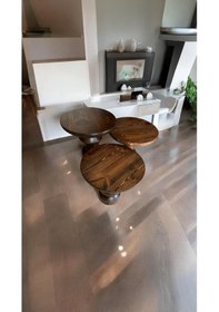 Resim Wood Wooden Ahşap 3 Lü Set Fitilli Mantar Yan Sehpa / Ceviz Renk / Zigon Sehpa Vernikli Ceviz 