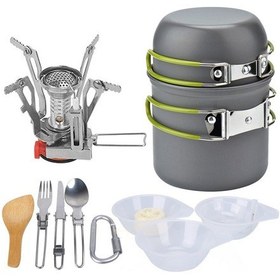Resim Samdoo 1-2 Kişilik Kamp Çadırı Mutfak Seti: Isıya Dayanıklı Tencere, Çıkrıkçılı Ocak Ve Çatal Bıçak Takımı - Taşınabilir Makyaj Çantasıyla Çok Renkli 