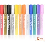 Resim Singree 12 Renkli Akrilik Boya Kalemi - Dıy, Duvar Ve Vücut Boyama İçin Kalıcı Ve Hızlı Kuruyan İşaretleyici Çok Renkli 