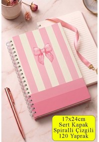 Resim Pembe Sert Kapak Spiralli Çizgili Defter 17x24cm 120 Yaprak 1 Adet Not Defteri Okul Büro Ofis Defteri Sarı 