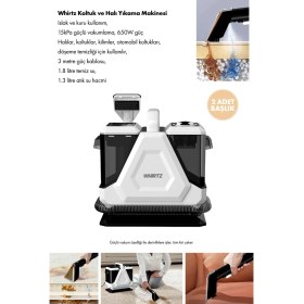 Resim WHIRTZ WR-EA-1000 Halı Yıkama Makinesi Islak Kuru Temizlik | Halı ve Koltuk Temizleyici | 650W 