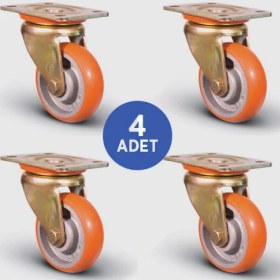 Resim Emes 4 Adet ED01VBPB200 Döner Tablalı Balıksırtı Poliüretan Kaplı Tekerlek ÇAP200 Ağır Tip Rulmanlı Taşıma Arabası Tekerlek Seti 4XED01VBPB200 