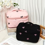 Resim Unisex-Yetişkin Polyester Quilted Makyaj Çantası, Nakışlı Kurdele ile, Büyük Kapasiteli Seyahat Kozmetik Depolama, Çok Fonksiyonlu Kokusuz Tuvalet Organizatörü, Pozisyonlama Baskısı, Tatil Hediye Fikri 