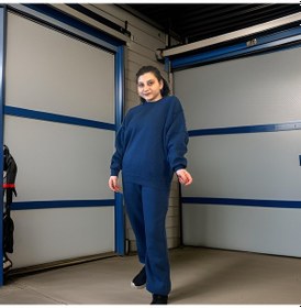 Resim Unisex Üç İplik Şardonlu Sweatshirt Eşofman Takımı-indigo İndigo 