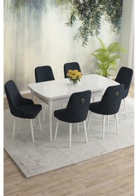 Resim Meri Serisi 80x132 Açılabilir Mdf Beyaz Masa Takımı 6 Kahve Sandalye Antrasit 