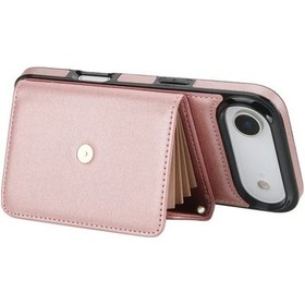 Resim Meridiangoods Klt Çapraz Akordeon Kartlık Uzun Kısa Kayışlı Rose Gold iPhone Uyumlu 15 Pro Kılıf 