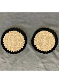 Resim Uretti - Hacer 8870 - El Yapımı 2'li Pamuk İplik Örgü Bardak Altlığı - Bej - 12 Cm Bej - Siyah 