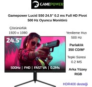 Resim Gamepower Lucid S50 24.5'' 0.2 Ms Full Hd Pivot 500 Hz Oyuncu Monitörü 