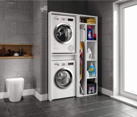 Resim %100 Mdf Çamaşır Ve Kurutma Makinesi Dolabı, Ütü Masası Ve Temizlik Kovası Bölmeli Çok Amaçlı Dolap 