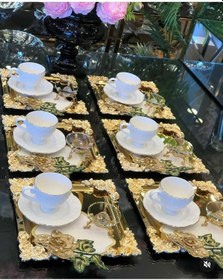 Resim Atabey Home Collection 6'lı Kahve & Çay & Sunum Tepsisi Metal Döküm Gold Tepsi Gül Model 