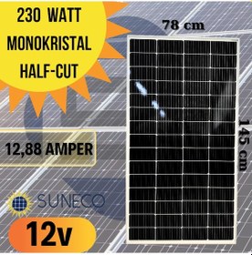 Resim Suneco 230 WATT A Sınıf 205 W Half-Cut Monokristal Solar Güneş Paneli 