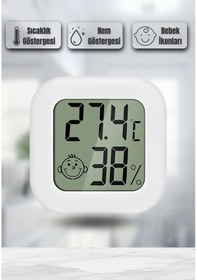 Resim Mini Akıllı Sıcaklık Nem Ölçer Lcd Oda Termometre Duvara Takılabilen Masaüstü Isı Göstergesi Beyaz 