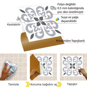 Resim Kendinden Yapışkanlı Banyo Mutfak Kaplama Geometrik 07 Desenli Pvc Karo 30X30 cm (33 Adet) 3m2 