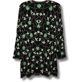 Resim Zümrüt Dokunuşu - Siyah Üzeri Yeşil Motifli El İşlemeli Ceket - M 