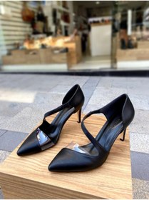 Resim gloriyshoes 8 Cm Topuklu Şeffaf Detaylı Topuklu Siyah Cilt Topuklu Ayakkabı 