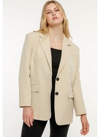 Resim Taş Rengi Kadın Düğmeli Blazer Ceket 001 