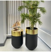 Resim Dekoratif Gold Darbuka Siyah Saksı 70 Cm+sehpa 60 Cm İkili Set 