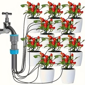 Resim 1 Set Bahçe Otomatik Sulama Cihazı, Bahçe Sulama Sistemi, 10 Damla Başlıklı Damlama Sızdırmazlık Cihazı ile Seracılık Balkon Saksı Bitkileri Aksesuarları 