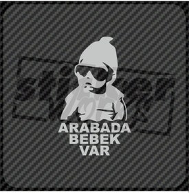 Resim Arabada Bebek Var Sticker Gümüş Gri 
