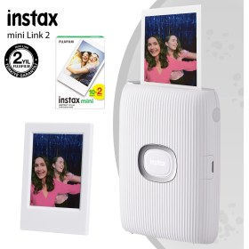 Resim Fujifilm Instax Mini Link 2 Beyaz Akıllı Telefon Yazıcısı 20LI Mini Film ve Çerçeve 