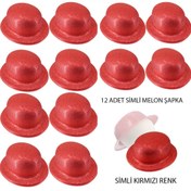 Resim Nessiworld Kırmızı Renk Simli Melon Yuvarlak Parti Şapkası 12 Adet 
