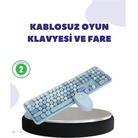 Resim Tek Kablosuz Retro Klavye Ve Mouse Seti 104 Tuşlu, Sessiz Yazım Najmaddin 