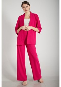 Resim Feminist Fuşya Kimono Pantolon Ikili Krep Takım 0106314.12-M Çok Renkli 