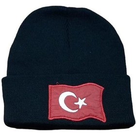 Resim Salarticaret Türk Bayrak Baskılı Siyah Bere 