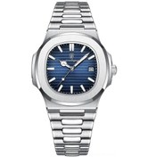 Resim Monyee Poedagar 41mm Çelik Kordonlu, Su Geçirmez, Işık Veren, Ince Profil Nautilus Stili Kol Saati - Gümüş Kasa Mavi Gövde Mavi 