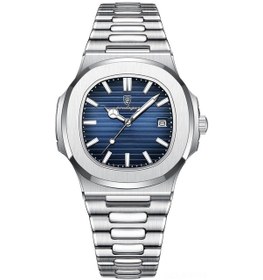 Resim Monyee Poedagar 41mm Çelik Kordonlu, Su Geçirmez, Işık Veren, Ince Profil Nautilus Stili Kol Saati - Gümüş Kasa Mavi Gövde Mavi 