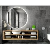 Resim Toprak dekor 70 Cm Çapında Beyaz Ledli Banyo Aynası-konsol Makyaj Aynası 