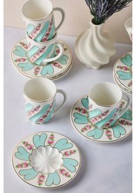 Resim Perotti Kuzguncuk 6 Kişilik 12 Parça Porselen Kahve Fincan Takımı 16857 Beyaz - Turkuaz 