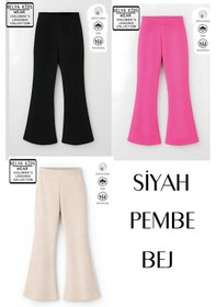 Resim Belyakidswear 3 Lü Paket Pamuğa Pamuk Kız Çocuk Fitilli Tayt Siyah,pembe,bej 