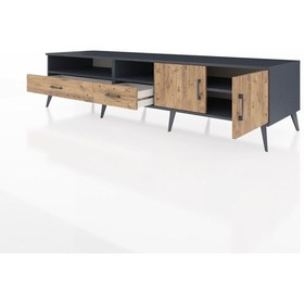 Resim Kronos Tv Ünitesi 3 Raflı 2 Çekmeceli 2 Kapaklı 220x59x51 Antrasit-çam Atlas Çam/atlas Çam - Antrasıt 