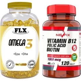 Resim Omega 3 Balık Yağı 180 Softgel & Nevfix Vitamin B12 1000 Mcg 120 Tablet 