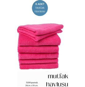 Resim 6 Adet Mutfak Havlusu El Yüz Havlusu Fuşya 