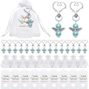 Resim 40 Takım Inci Melek Kalp Şeklinde Anahtarlık Düğün Favor Seti, Melek Inci Anahtarlıklar, Organze Hediye Çantaları Dahil 