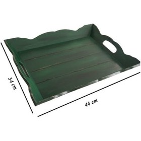 Resim Ahşap Yeşil Eskitme Dekoratif Kahve, Çay, Söz, Nişan, Sunum , Servis Tepsisi Yeşil 