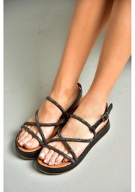 Resim Fox Shoes S314002409 Siyah Taş Detaylı Kadın Sandalet Siyah 
