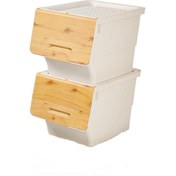 Resim Geseus Motek Patateslik Soğanlık Tekerlekli Organizer Çok Amaçlı Saklama Kutusu 2X33 Lt Bambu+Krem 