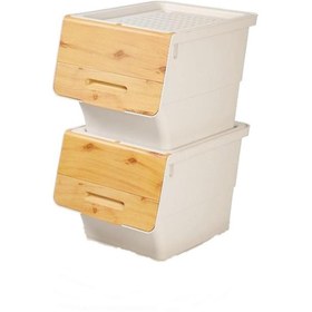 Resim Geseus Motek Patateslik Soğanlık Tekerlekli Organizer Çok Amaçlı Saklama Kutusu 2X33 Lt Bambu+Krem 